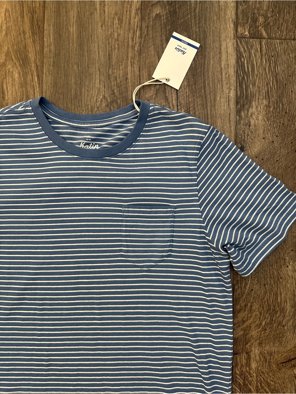 Katin 100% Cotton Casual Short Sleeve T-Shirt Boy’s Size L Striped Blue